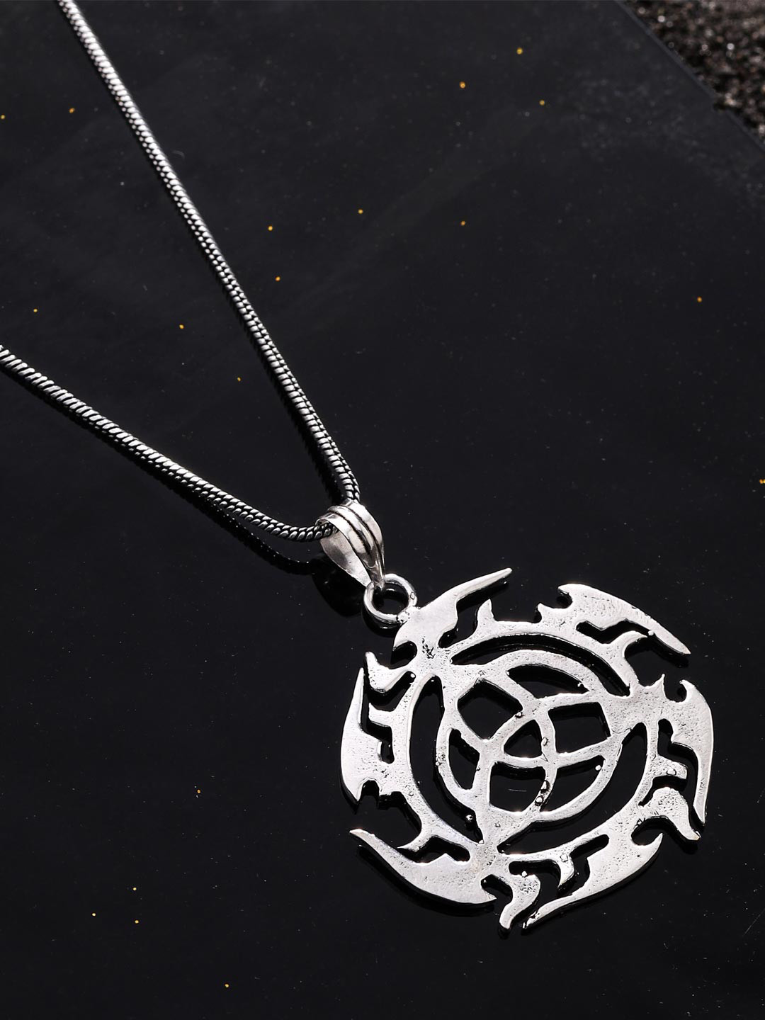 VIRAASI Silver Plated Shuriken Pendant with Chain Necklace