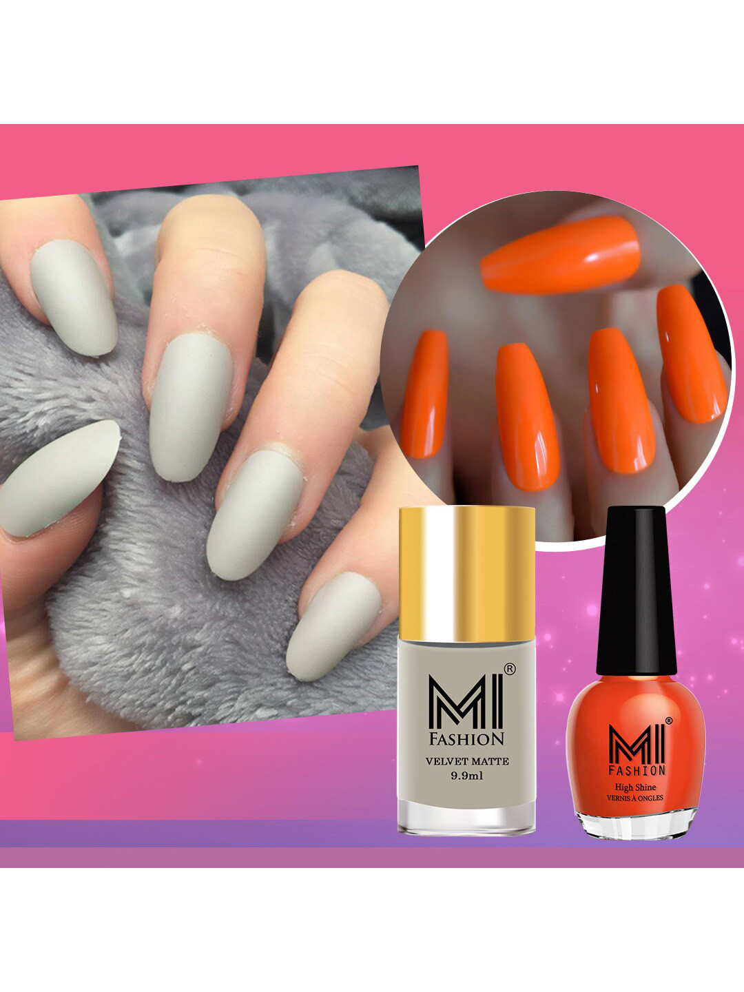 MI FASHION Set of Vernis A Ongles High Shine 15 ml & Velvet Matte Nail Polish 9.9 ml