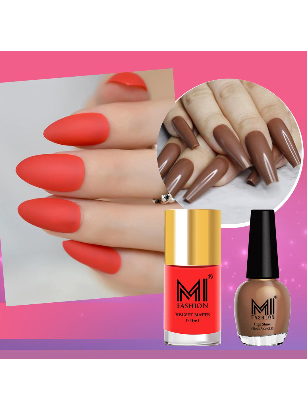 MI FASHION Set of Vernis A Ongles High Shine 15 ml & Velvet Matte Nail Polish 9.9 ml
