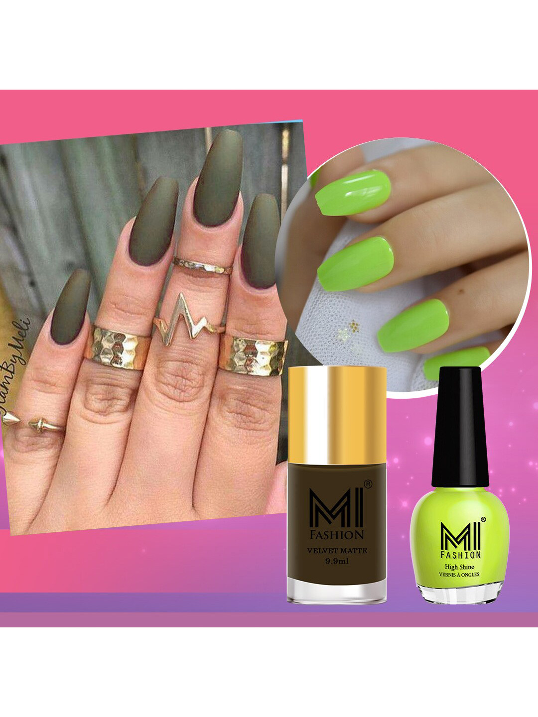 MI FASHION Set of Vernis A Ongles High Shine 15 ml & Velvet Matte Nail Polish 9.9 ml