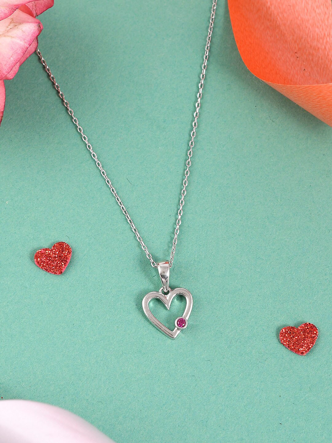 Studio Voylla Valentine's Day Collection 925 Sterling Rhodium-Plated CZ Pendant With Chain