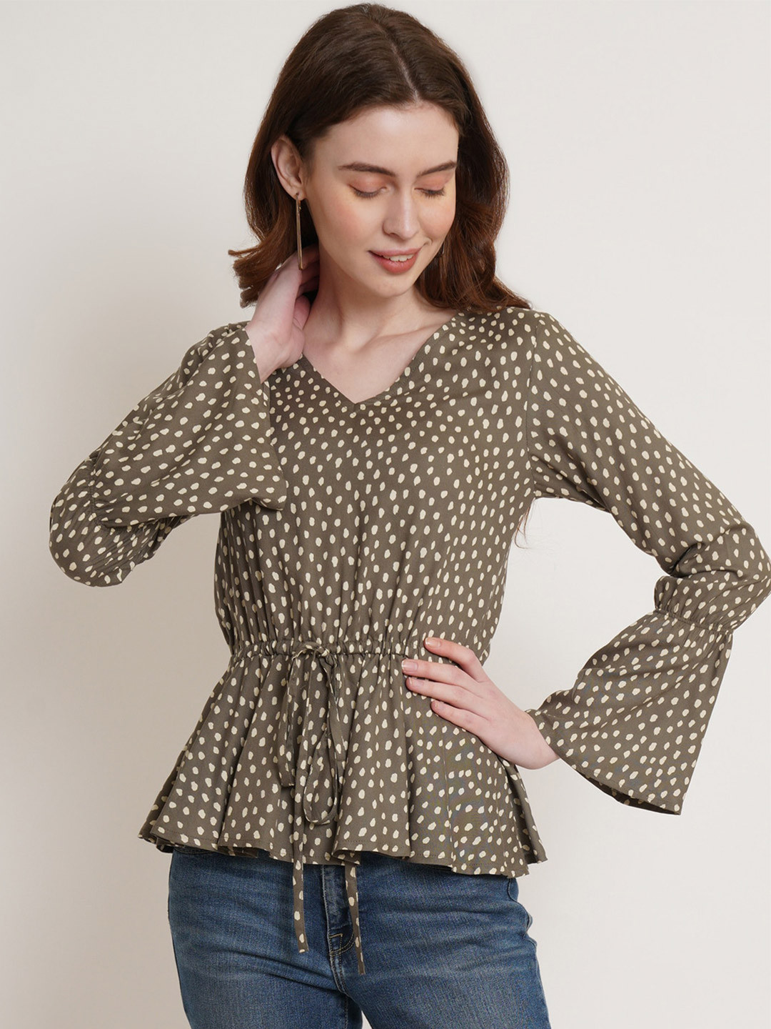 Hive91Polka Dots Printed Cinched Waist Top