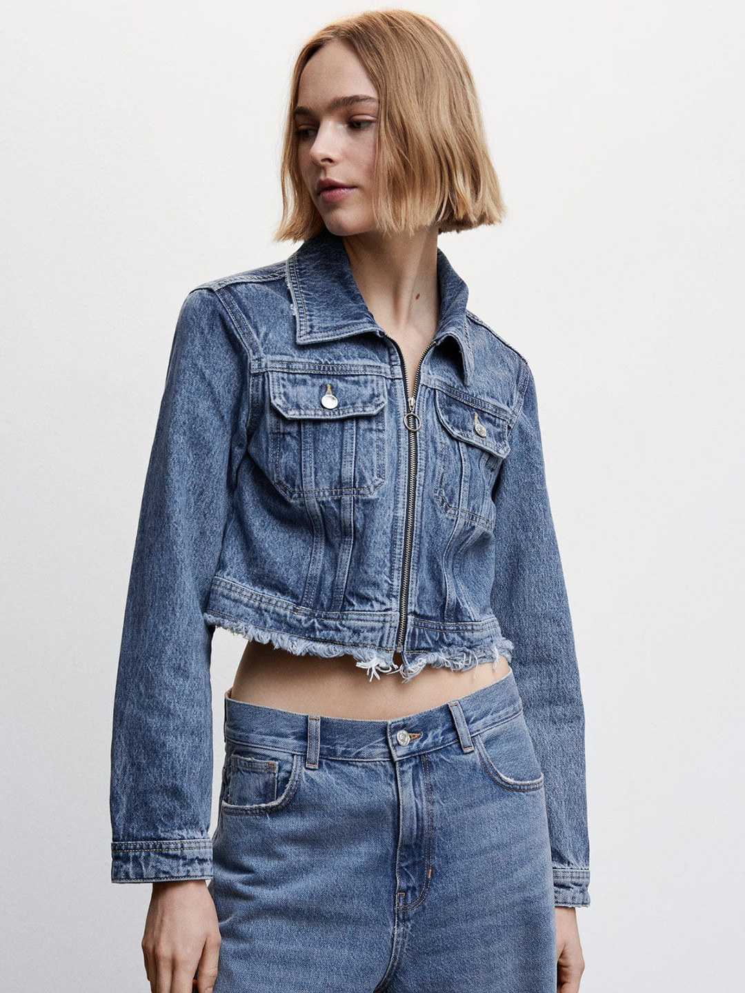 MANGO Sustainable Cotton Crop Denim Jacket