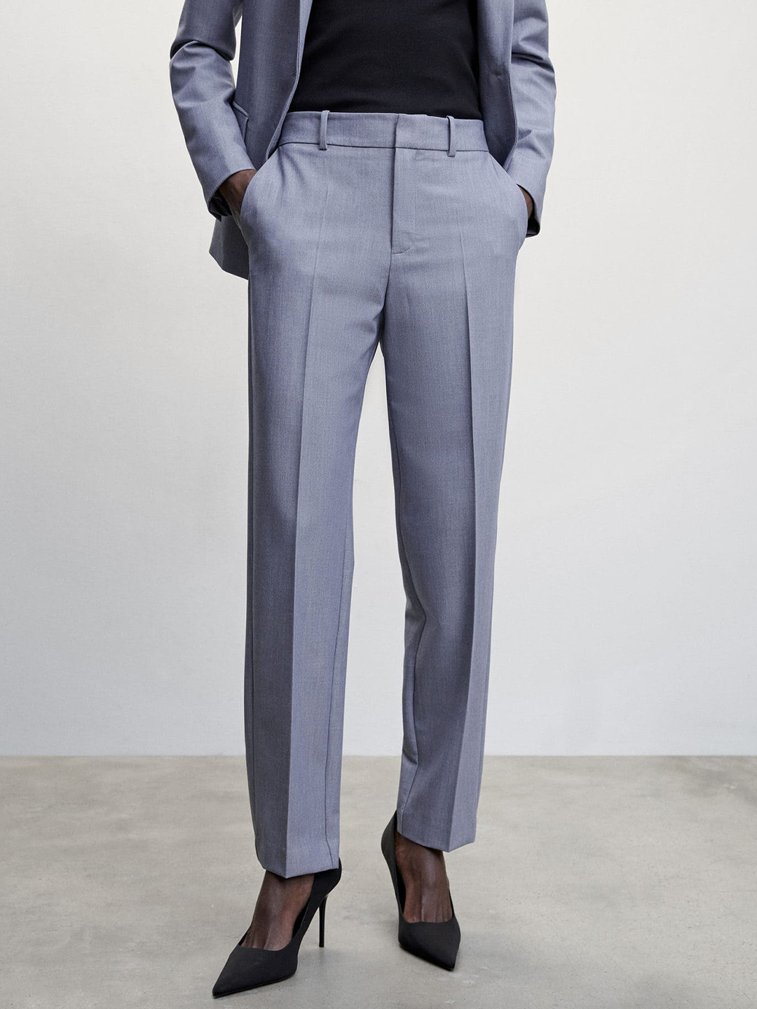 MANGO Women Solid Formal Wide Leg Trousers