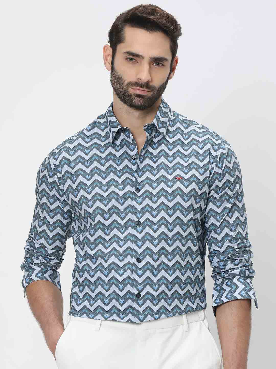 Mufti Printed Trim Slim Fit Pure Cotton Casual Shirt