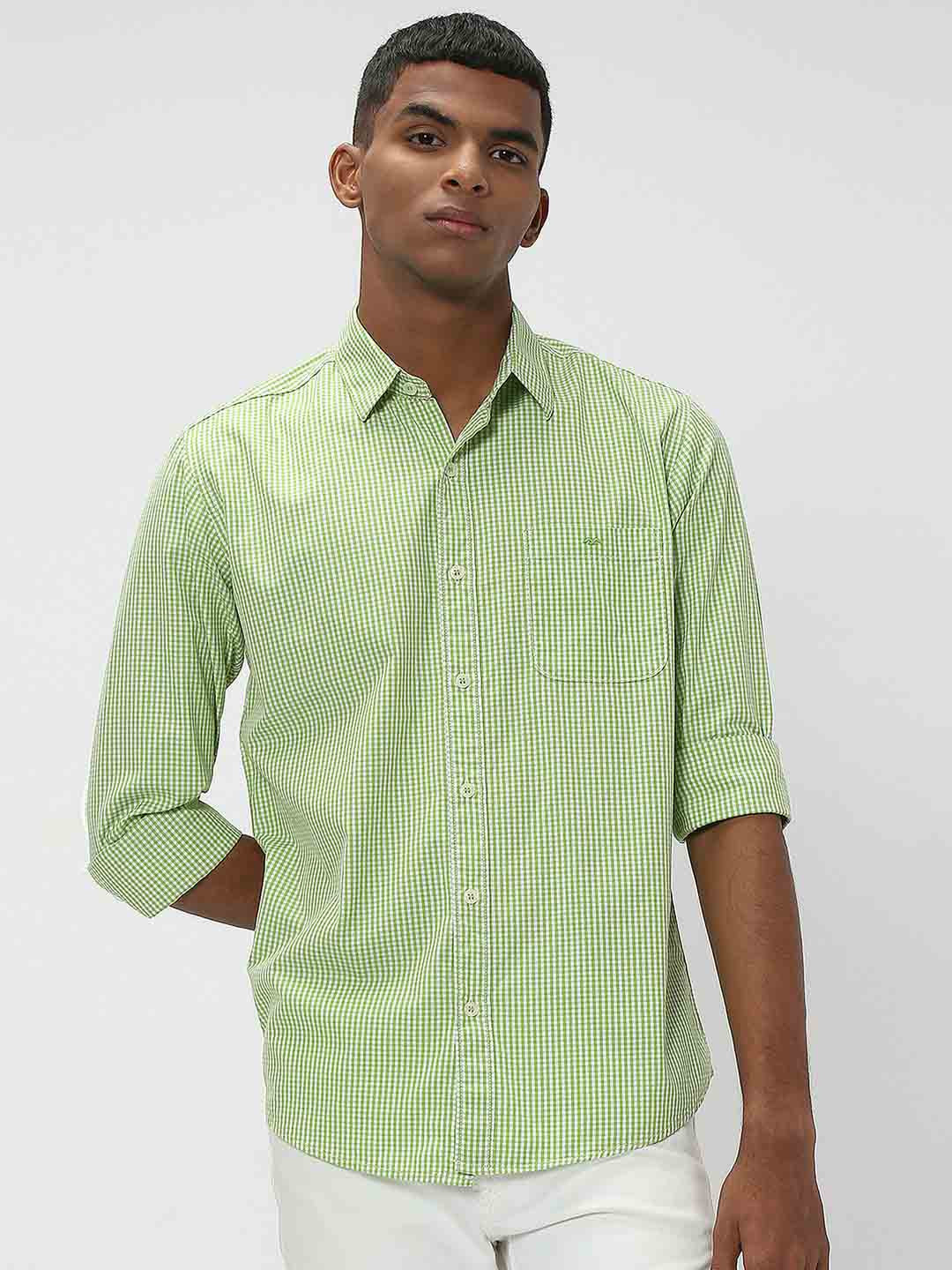 Mufti Micro Checked Trim Slim Fit Casual Pure Cotton Shirt