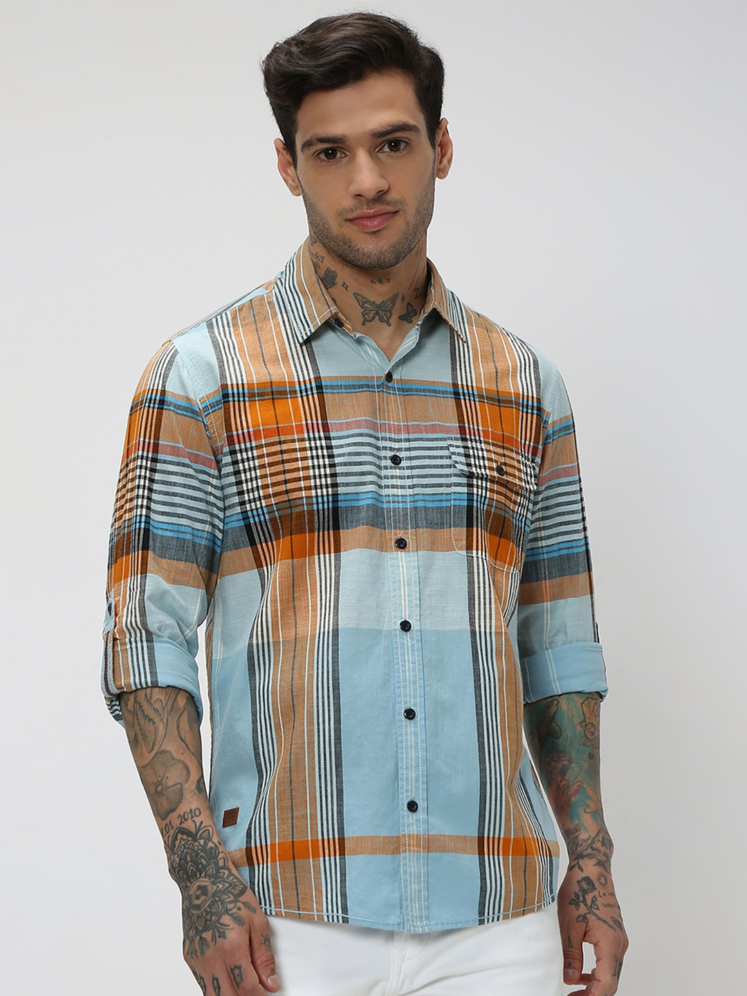 Mufti Trim Slim Fit Tartan Checks Checked Pure Cotton Casual Shirt