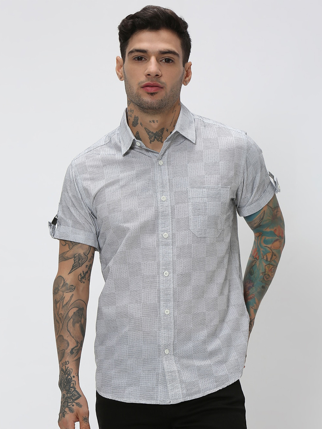 Mufti Pure Cotton Trim Slim Fit Checked Casual Shirt