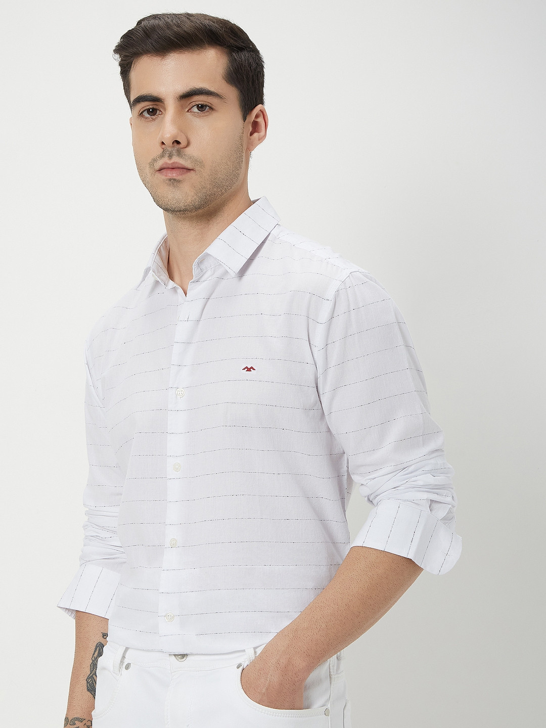 Mufti Trim Slim Fit Horizontal Striped Cotton Casual Shirt