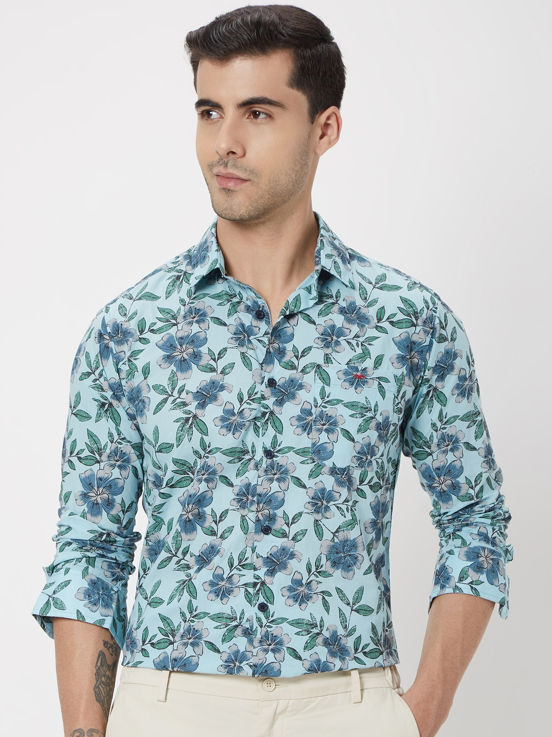 Mufti Floral Printed Pure Cotton Slim Fit Casual Shirt