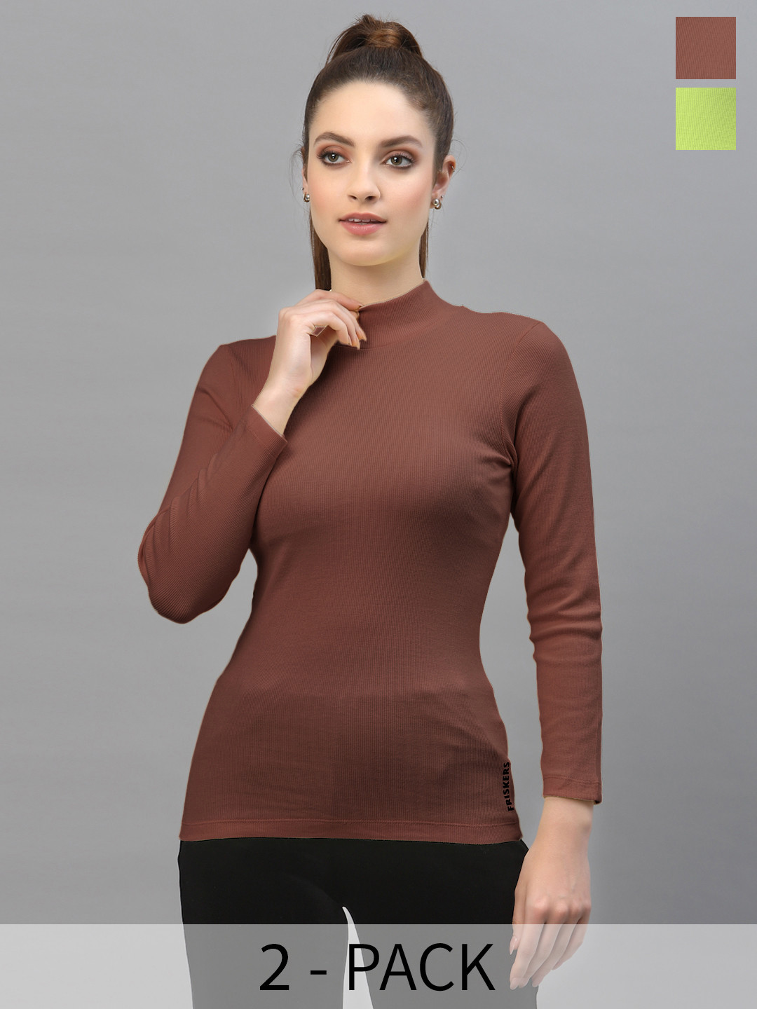 Friskers Pack of 2 High Neck Fitted Cotton Rib Tops
