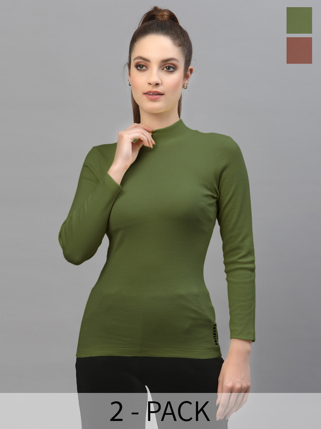 Friskers Pack of 2 Turtle Neck Cotton Rib Fitted Tops