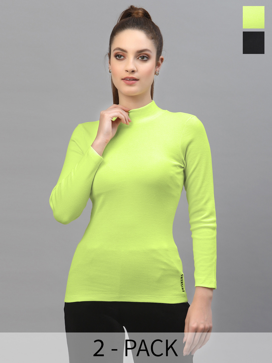 Friskers Pack of 2 High Neck Cotton Rib Tops