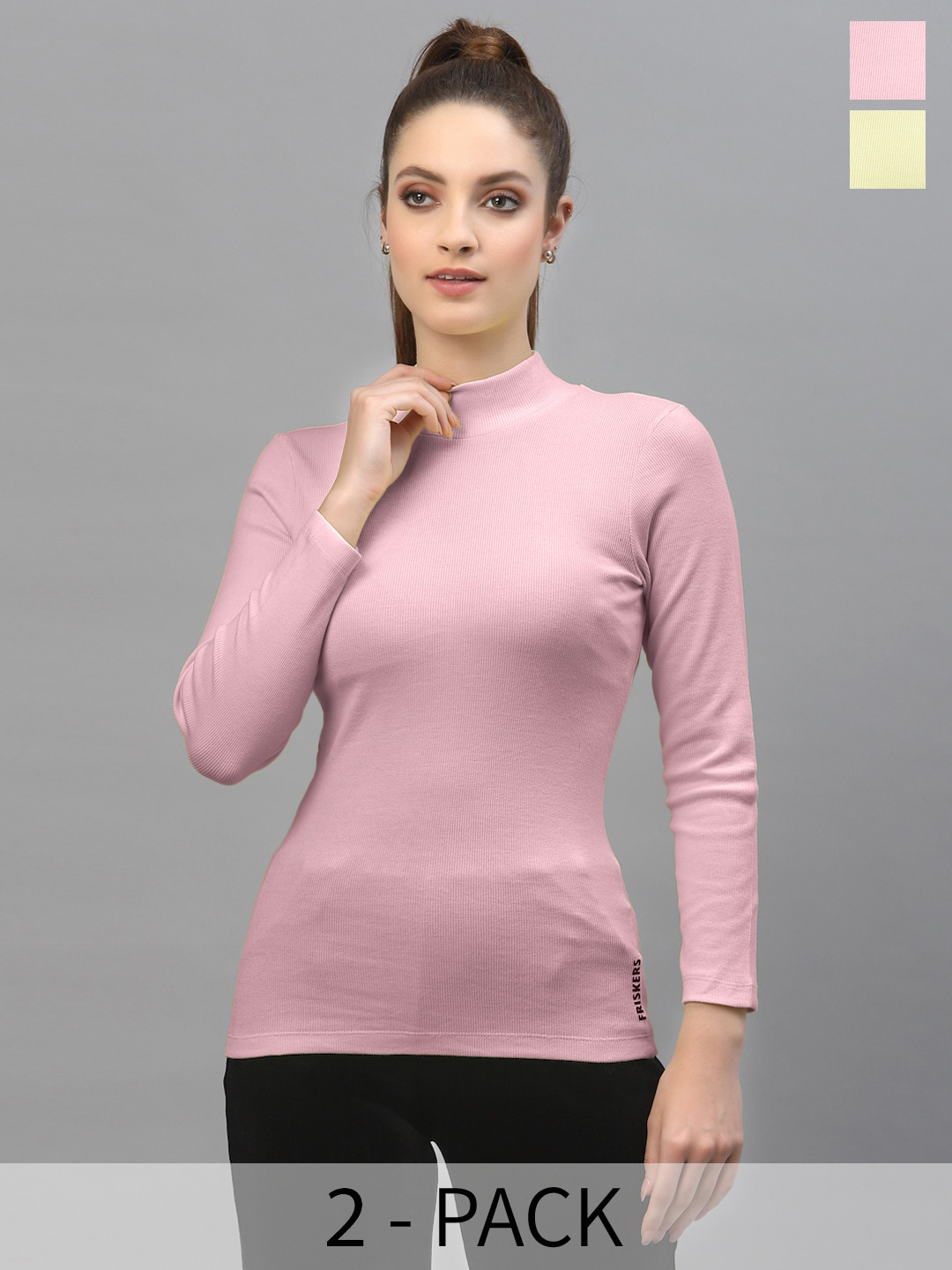 Friskers Pack Of 2 Turtle Neck Cotton Rib Tops