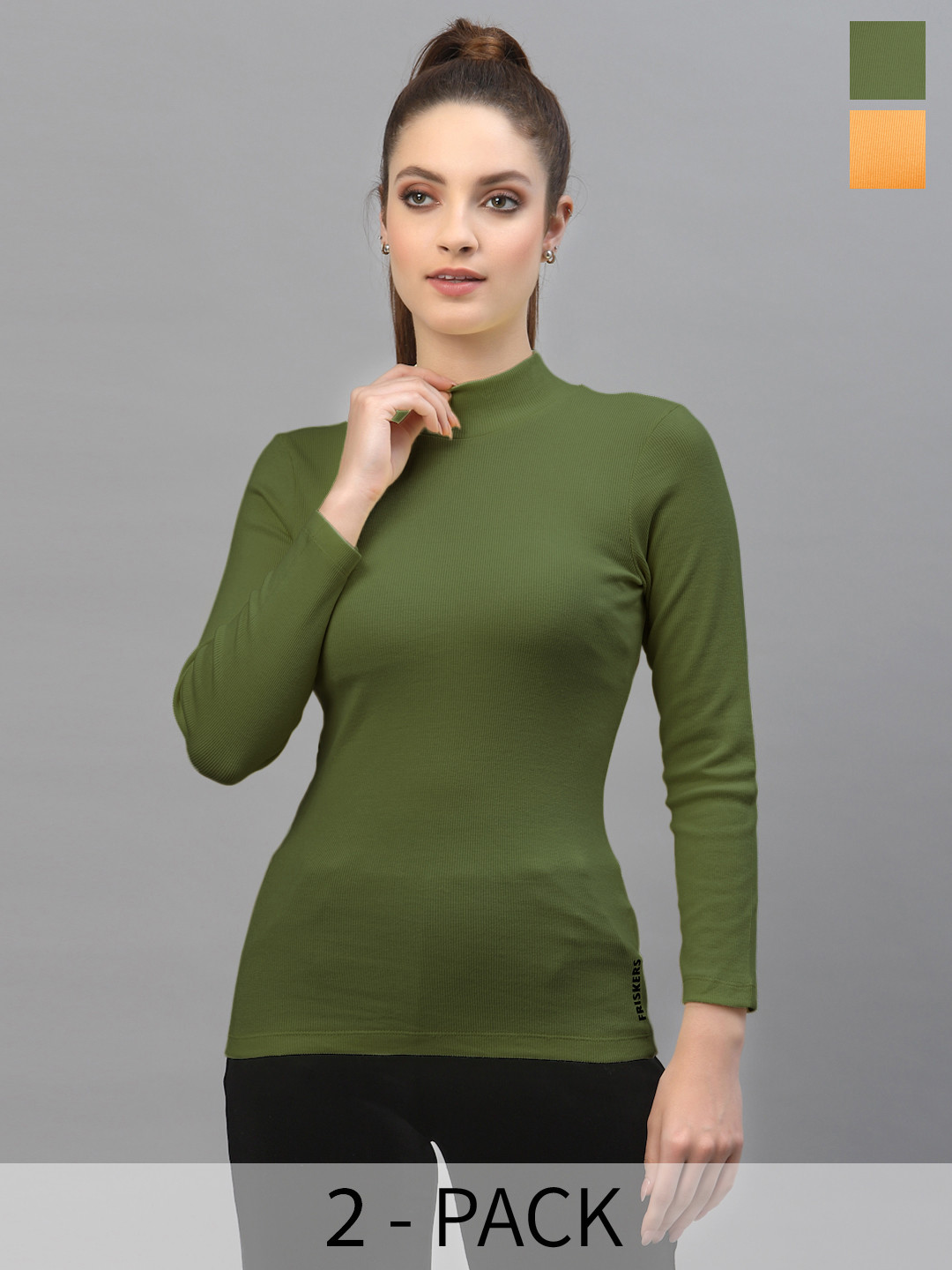 Friskers Pack of 2 High Neck Fitted Cotton Rib Tops