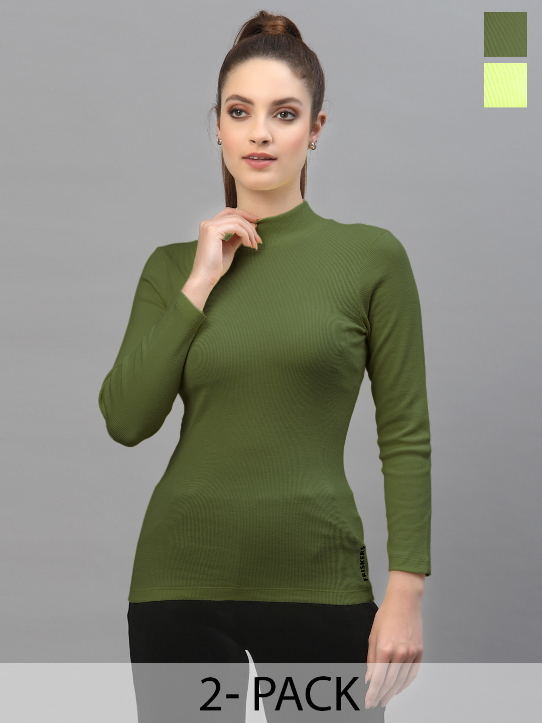 Friskers Pack Of 2 Turtle Neck Cotton Rib Tops