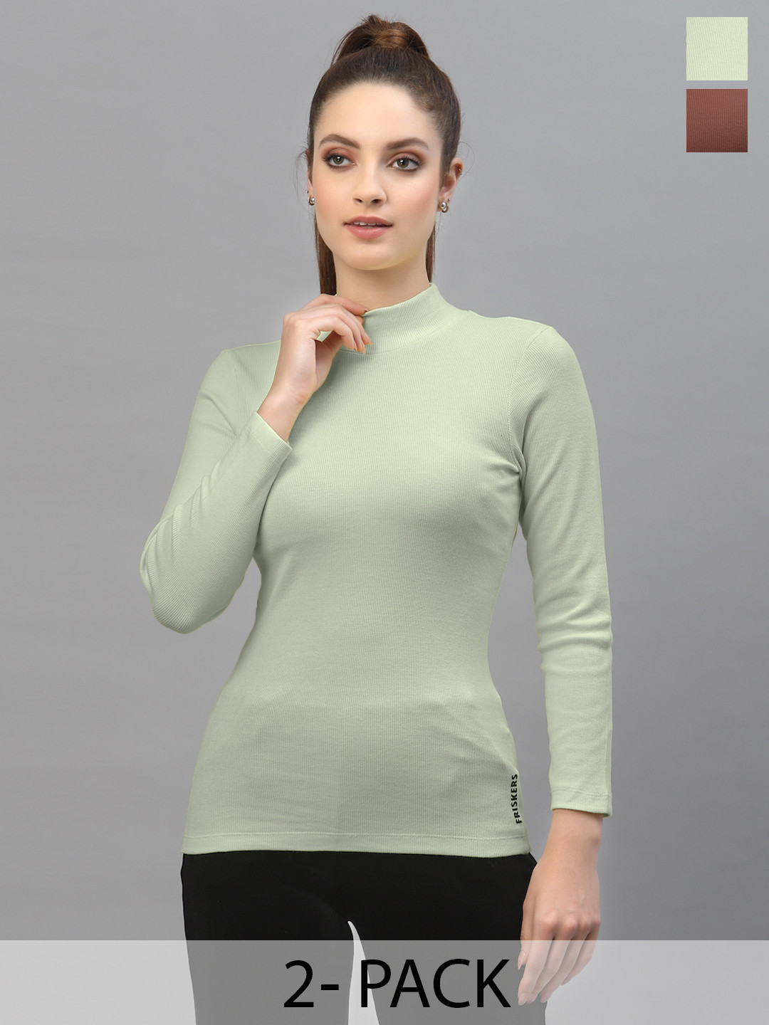 Friskers Pack of 2 High Neck Fitted Cotton Rib Tops