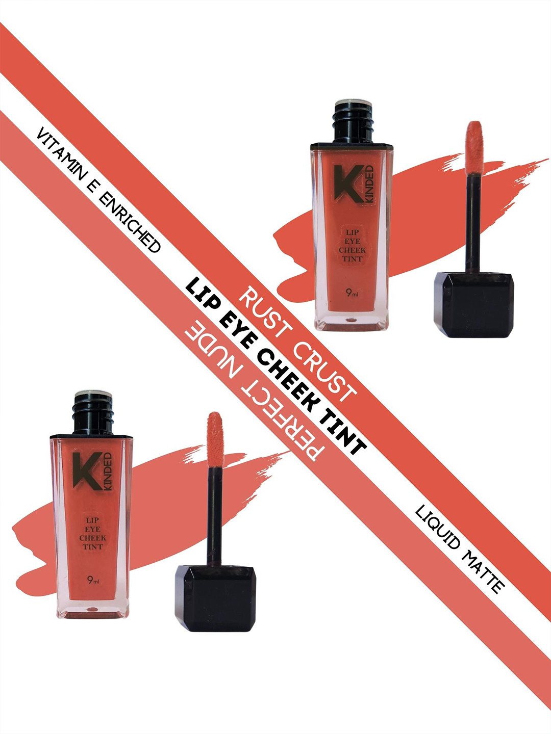 KINDED Set of 2 Lip Eye Cheek Tint with Vitamin E - Rust Crust 05 & Perfect Nude 10
