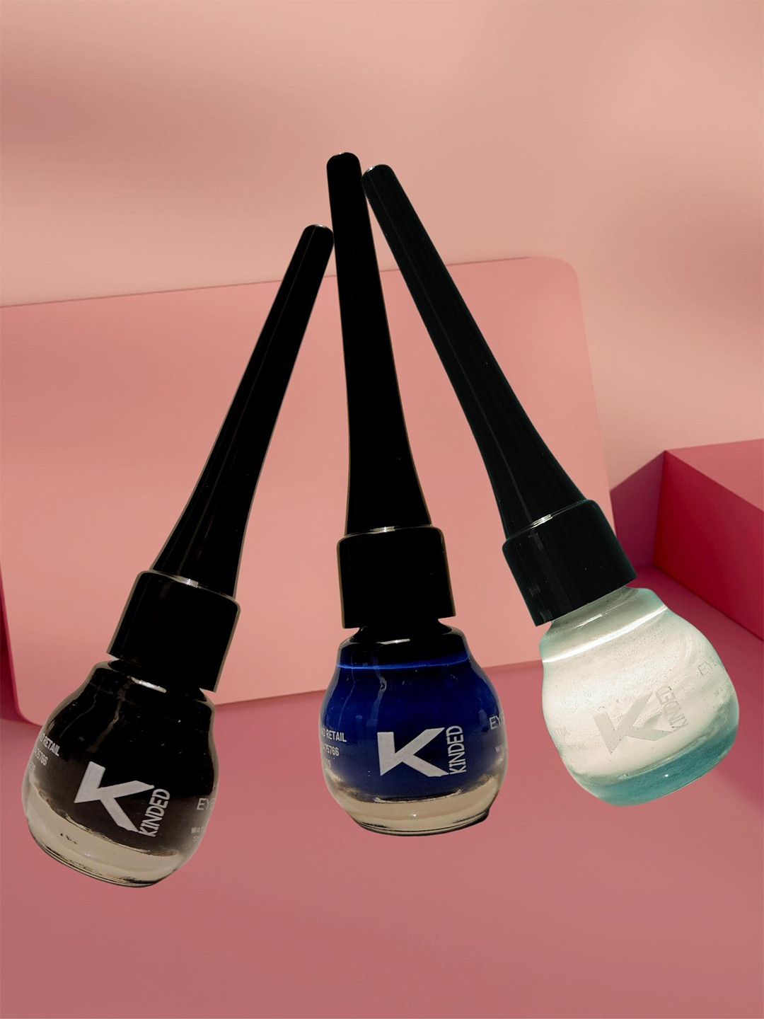 KINDED Set of 3 Liquid Eye Liner 5ml Each - Midnight Black, Royal Blue & White Pearl