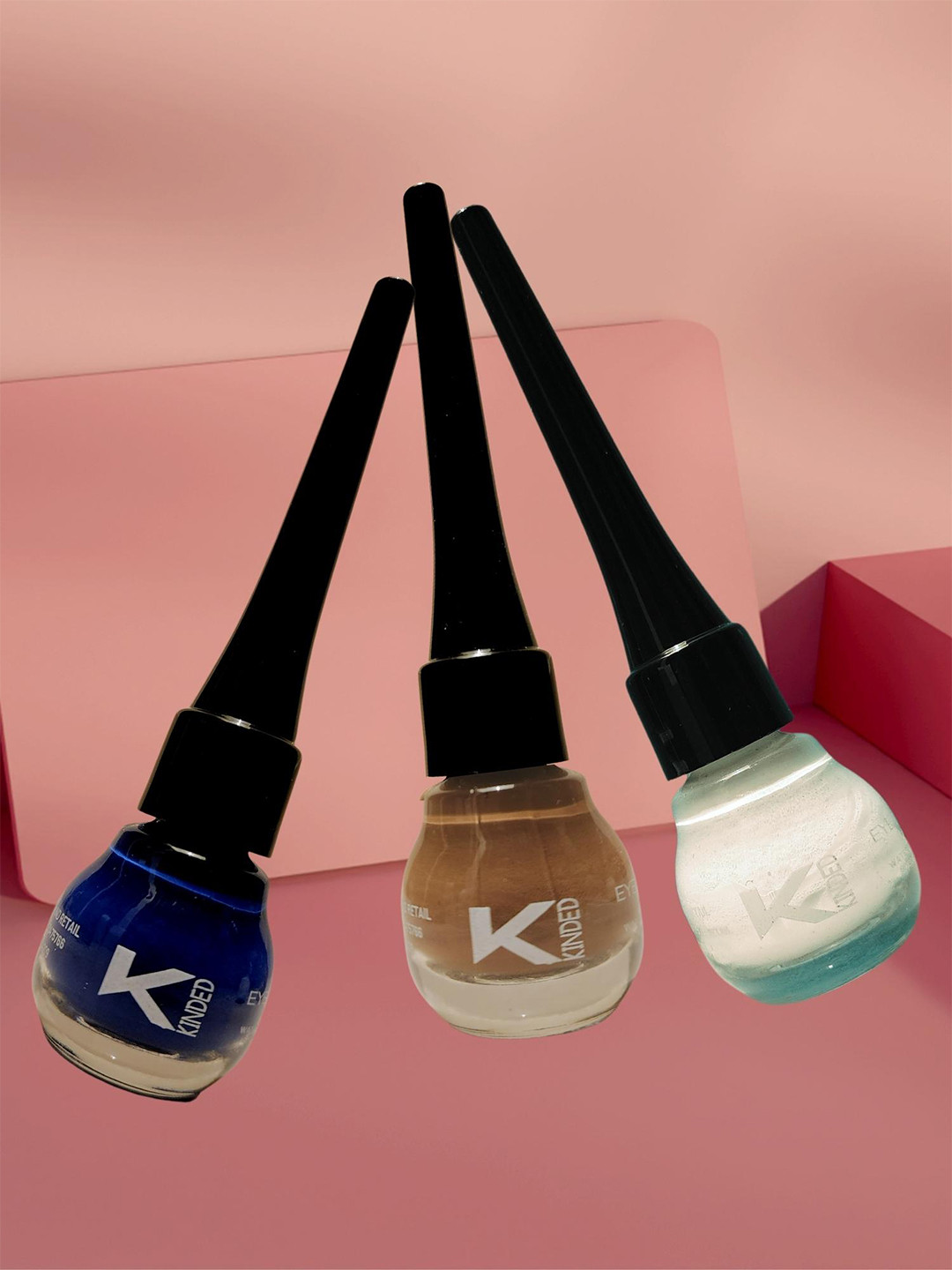 KINDED Set of 3 Liquid Eye Liner 5ml Each - Royal Blue, Camel Brown & White Pearl