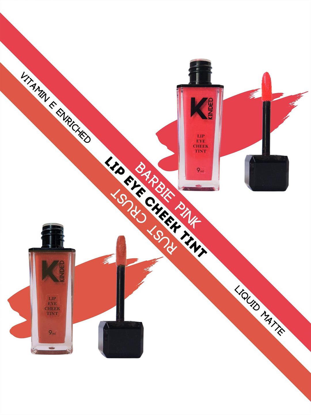 KINDED Set of 2 Lip Eye Cheek Tint with Vitamin E - Barbie Pink 01 & Rust Crust 05