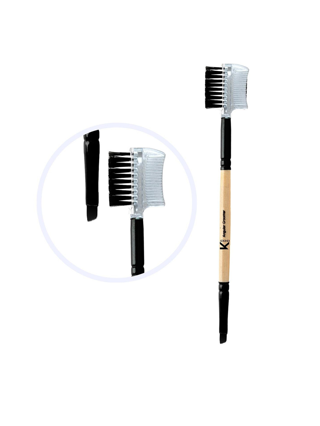 KINDED 2 in 1 Natural Wooden Handle Eye Grooming Angular Makeup Brush