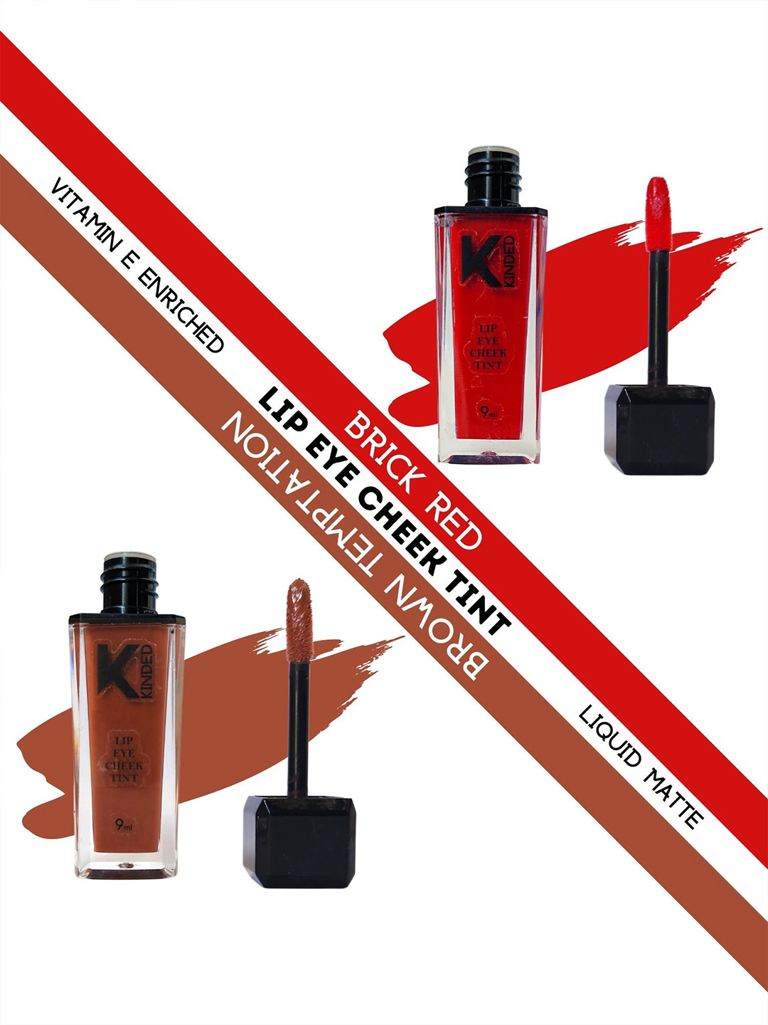 KINDED Set of 2 Liquid Matte 3-in-1 Lip Eye Cheek Tint 9 ml each - Shade 04 & 06