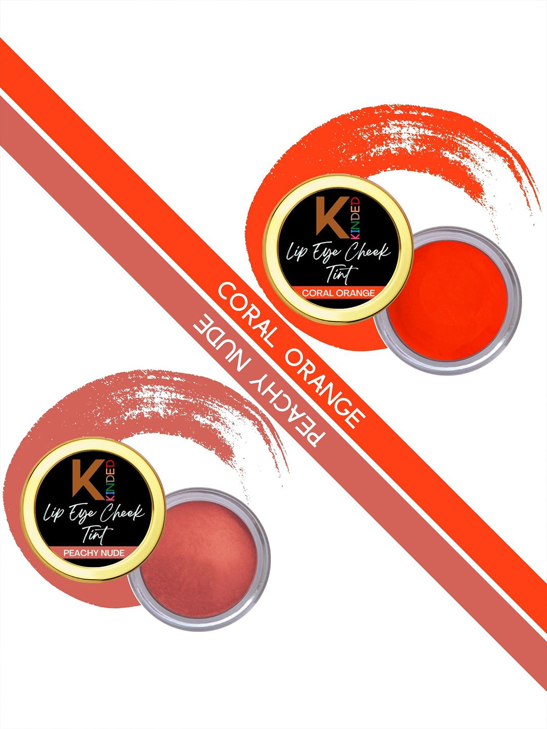 KINDED Set of 2 Creamy Matte Lip Eye Cheek Tints 8 g Each- Coral Orange - Peachy Nude