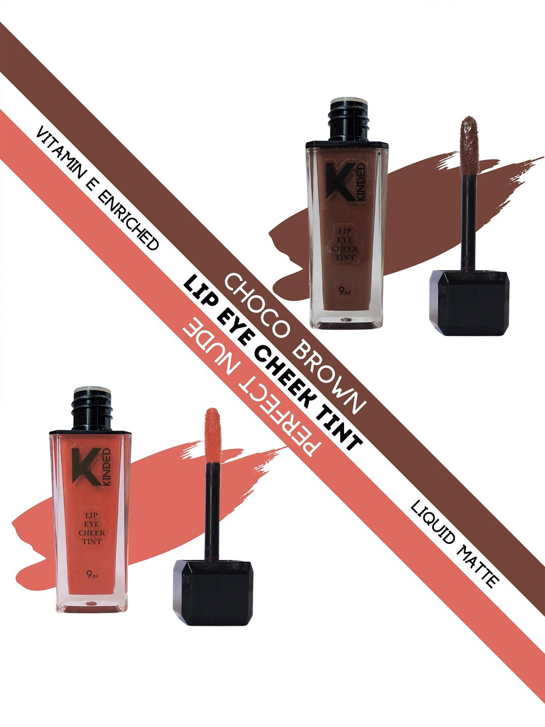 KINDED Set of 2 Liquid Matte 3-in-1 Lip Eye Cheek Tint 9 ml each - Shade 10 & 07