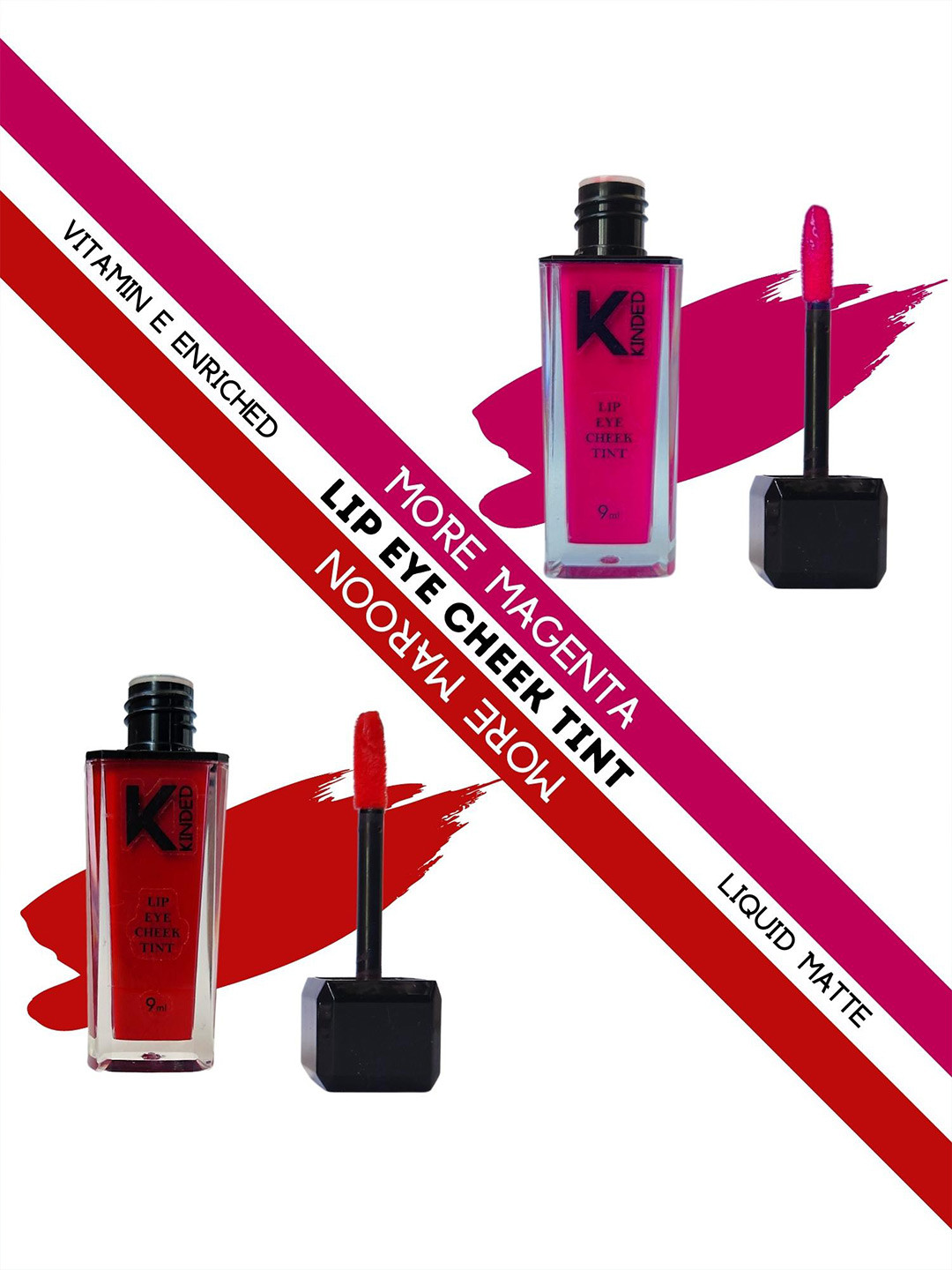 KINDED Set of 2 Lip Eye Cheek Tint with Vitamin E - More Magenta 02 & More Maroon 09