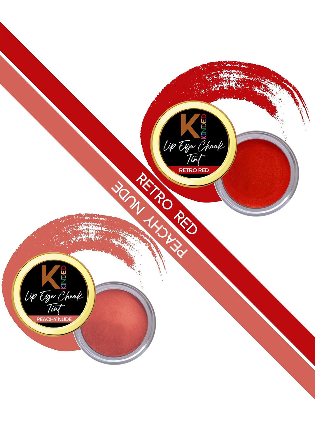 KINDED Set of 2 Creamy Matte Lip Eye Cheek Tints 8 g Each- Retro Red - Peachy Nude