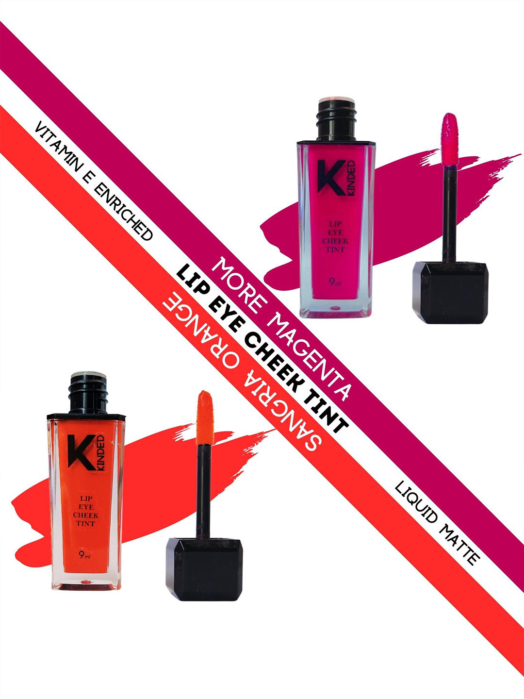 KINDED Set of 2 Lip Eye Cheek Tint with Vitamin E - More Magenta 02 & Sangria Orange 08