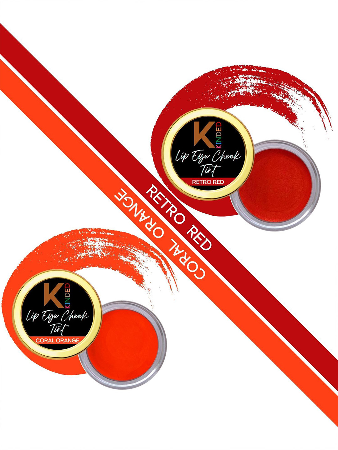 KINDED Set of 2 Creamy Matte Lip Eye Cheek Tints 8 g Each- Retro Red & Coral Orange