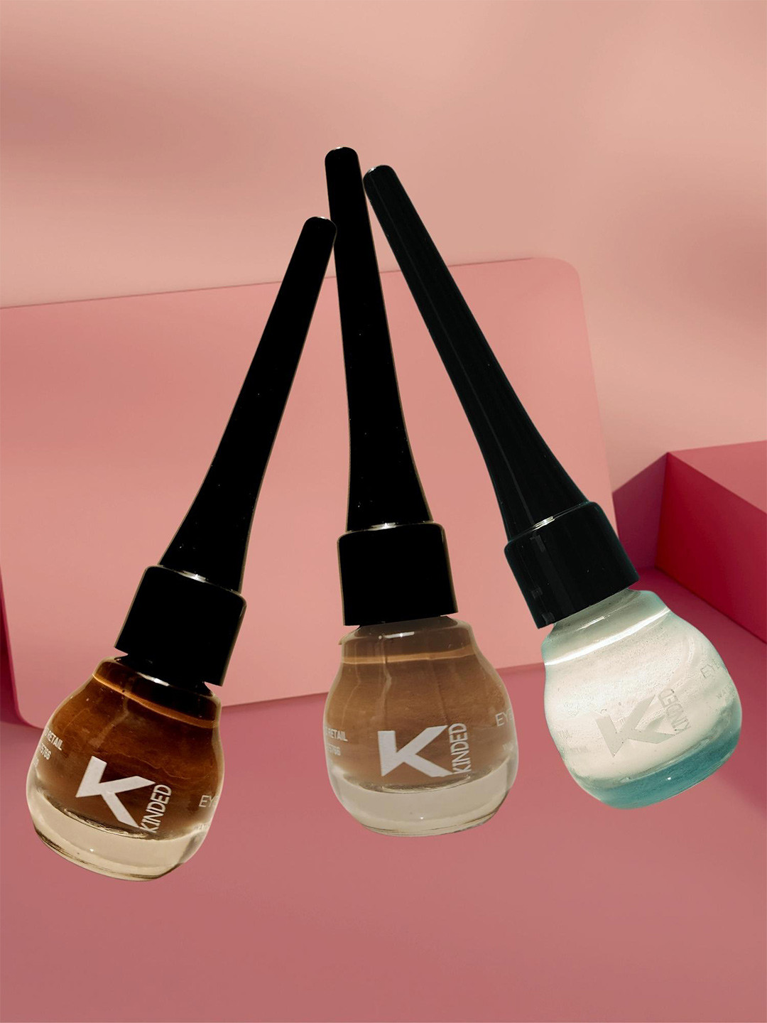 KINDED Set of 3 Liquid Eye Liner 5ml Each - Chocolate Brown, Camel Brown & White Pearl