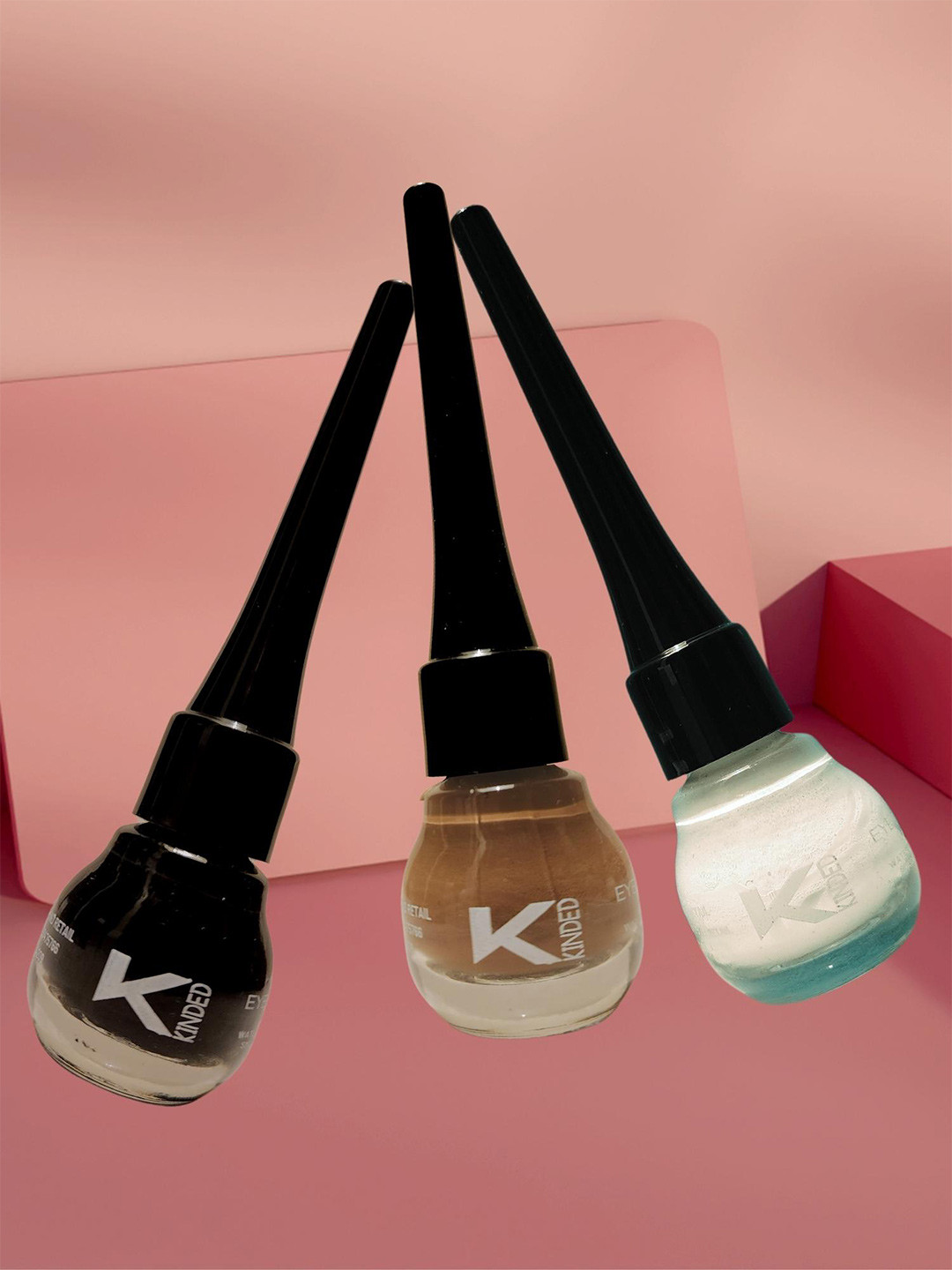 KINDED Set of 3 Liquid Eye Liner 5ml Each - Midnight Black, Camel Brown & White Pearl