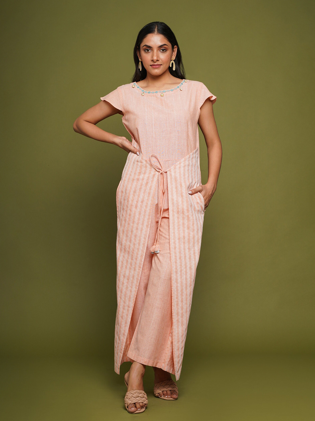 FLAMBOYANT Embroidered Flap Drawstring Cotton Culotte Jumpsuit