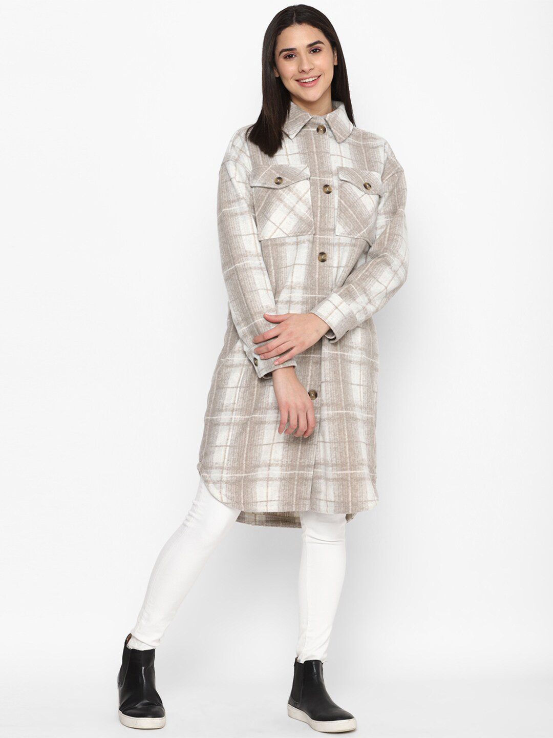AMERICAN EAGLE OUTFITTERS Checked Longline Tailored Jacket