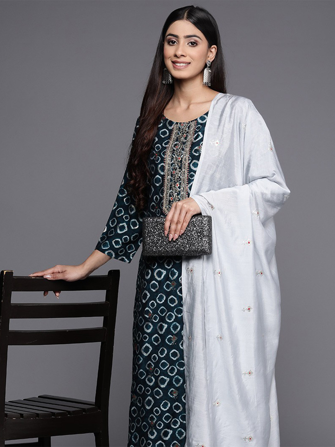Varanga Yoke Design Chanderi Silk Kurta with Trousers & Dupatta