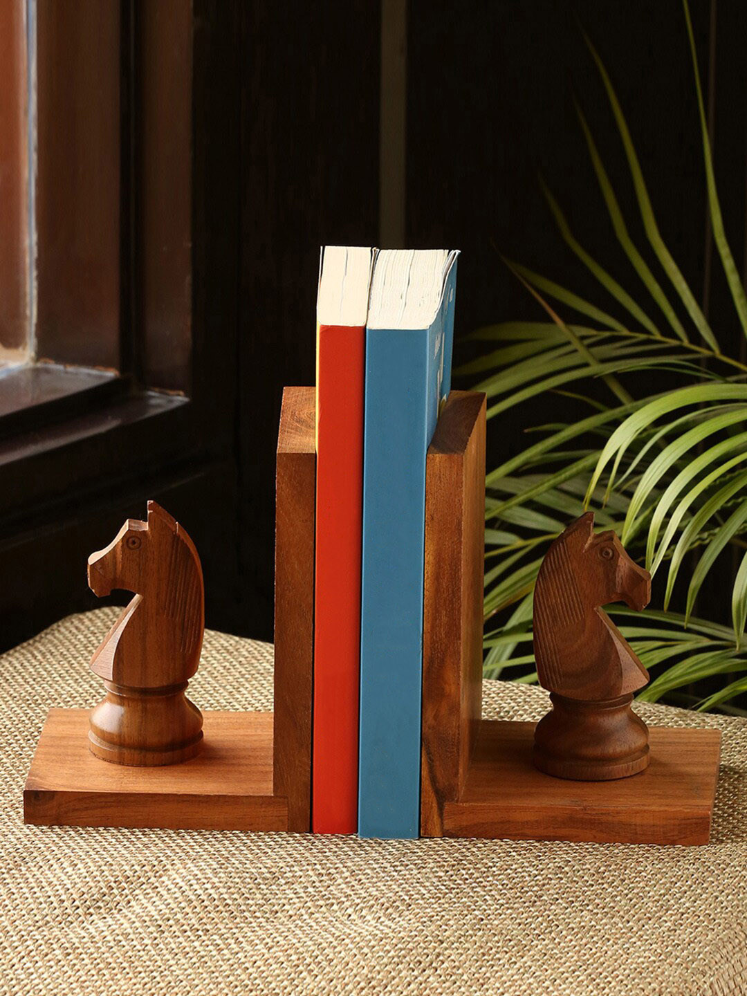 ExclusiveLane Chess Horse Brown 2 Pcs Wooden Textured Magazine & Book Organiser