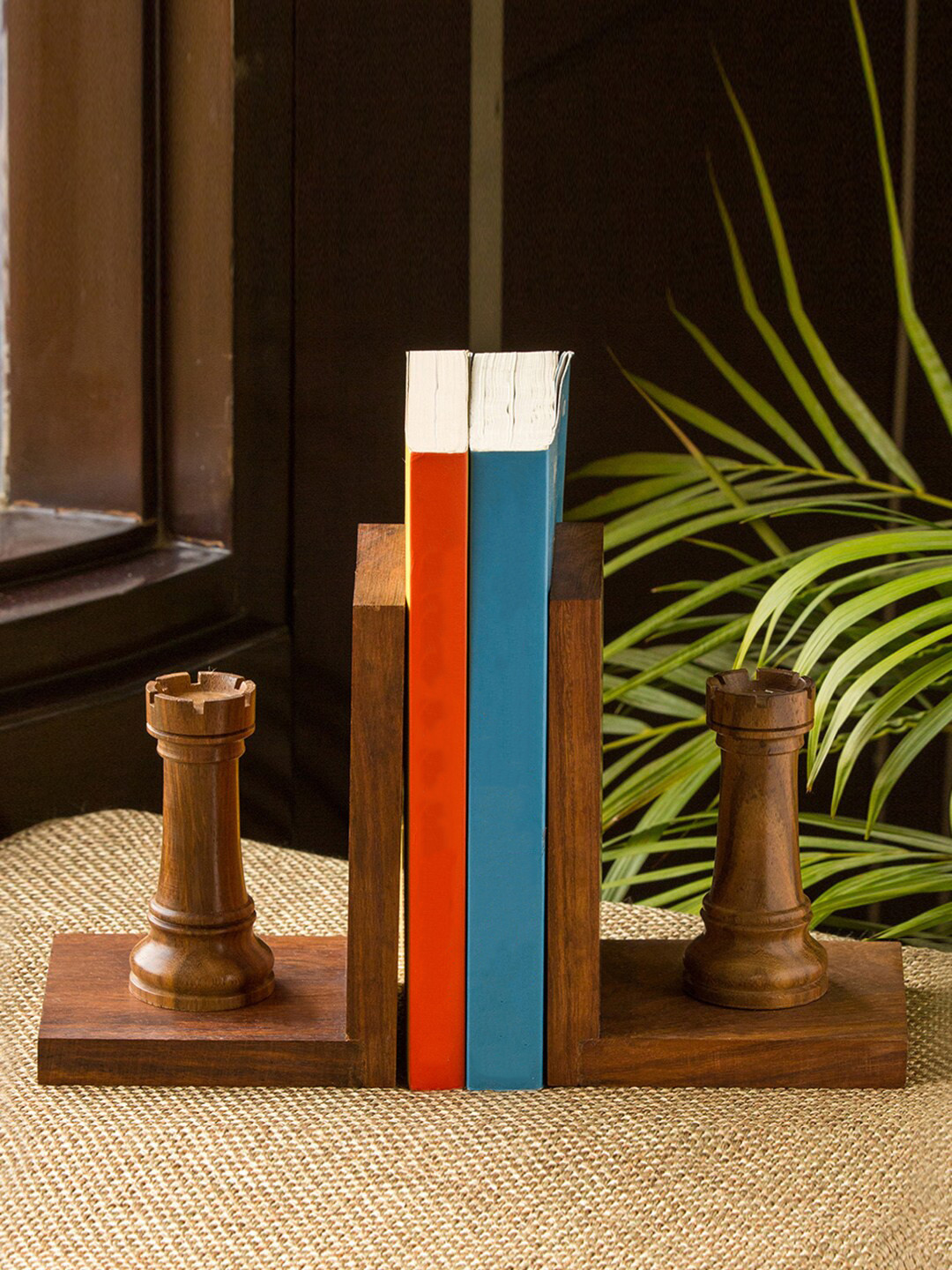 ExclusiveLane Chess Rook Brown 2 Pcs Textured Wooden Magazine & Book Organiser