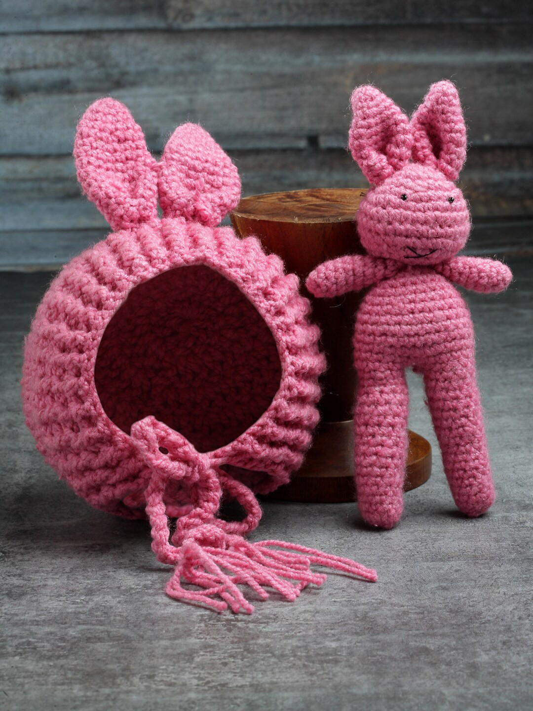 Babymoon Infants Set of 2 Crochet Bear Cap & Teddy Photoshoot Props