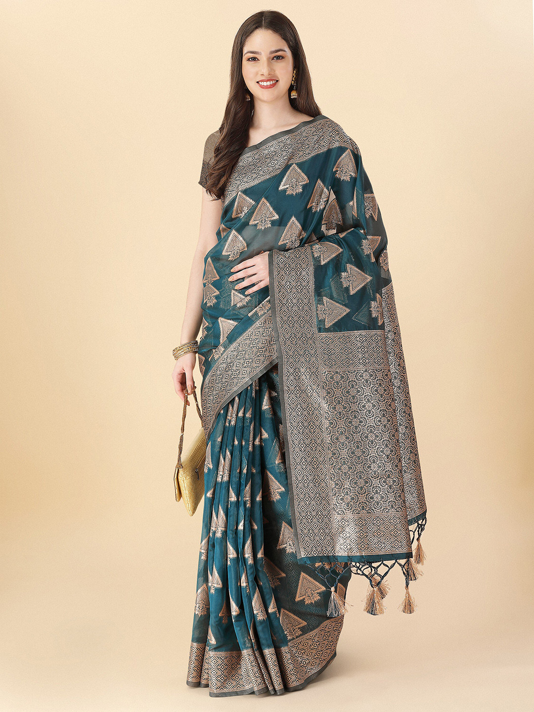 Mitera Flora Woven Design Zari Organza Banarasi Saree