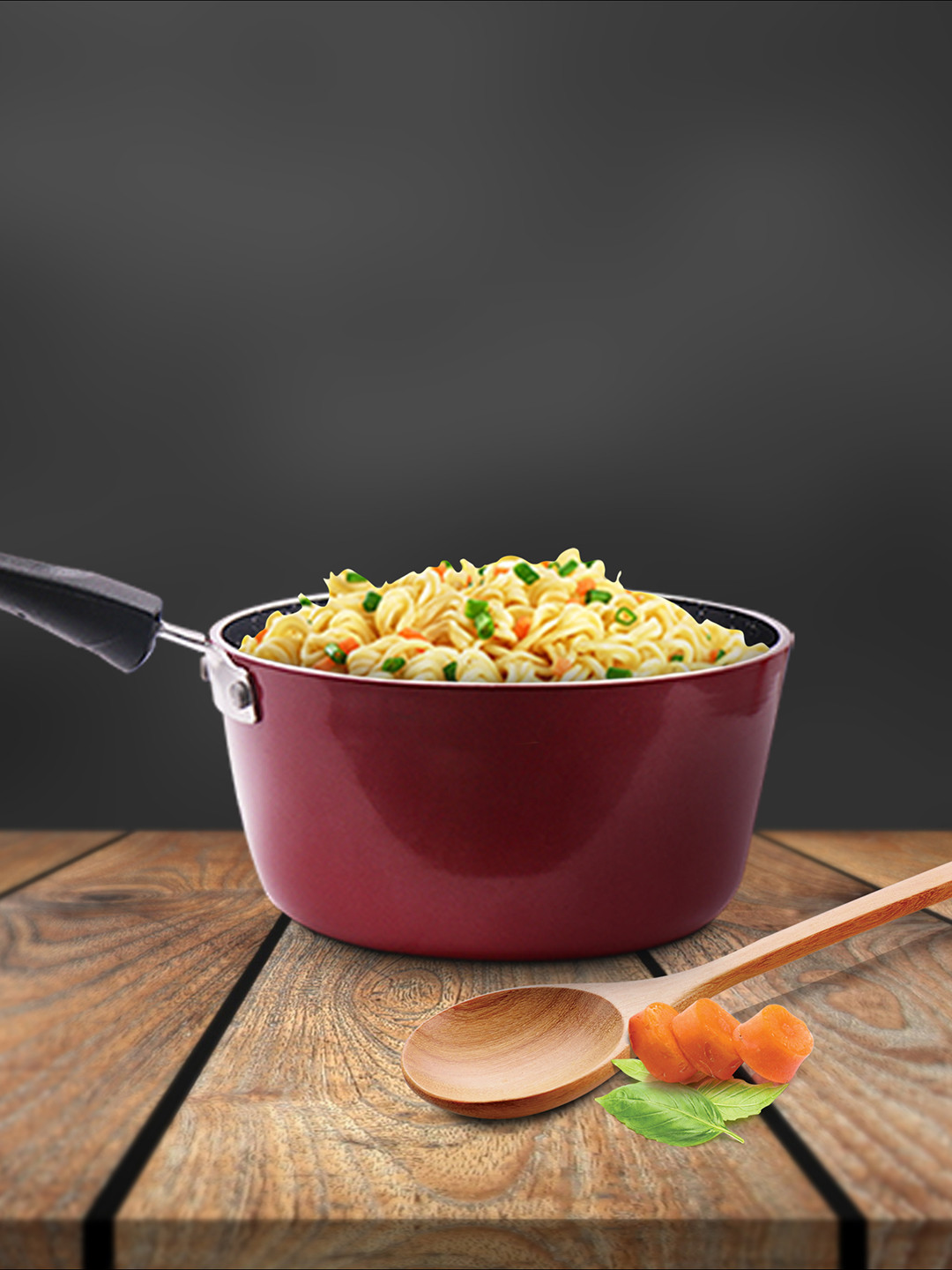 Milton Pro Cook Granito Burgundy Non Induction Sandwich Bottom Sauce Pan 14 cm