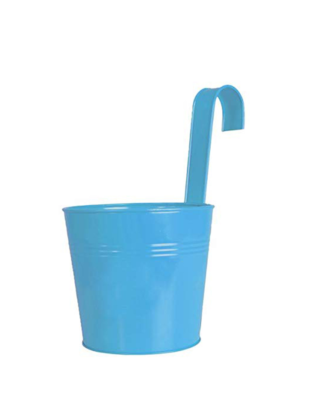 TRUSTBASKET Blue Plain Round Railing Metal Planter