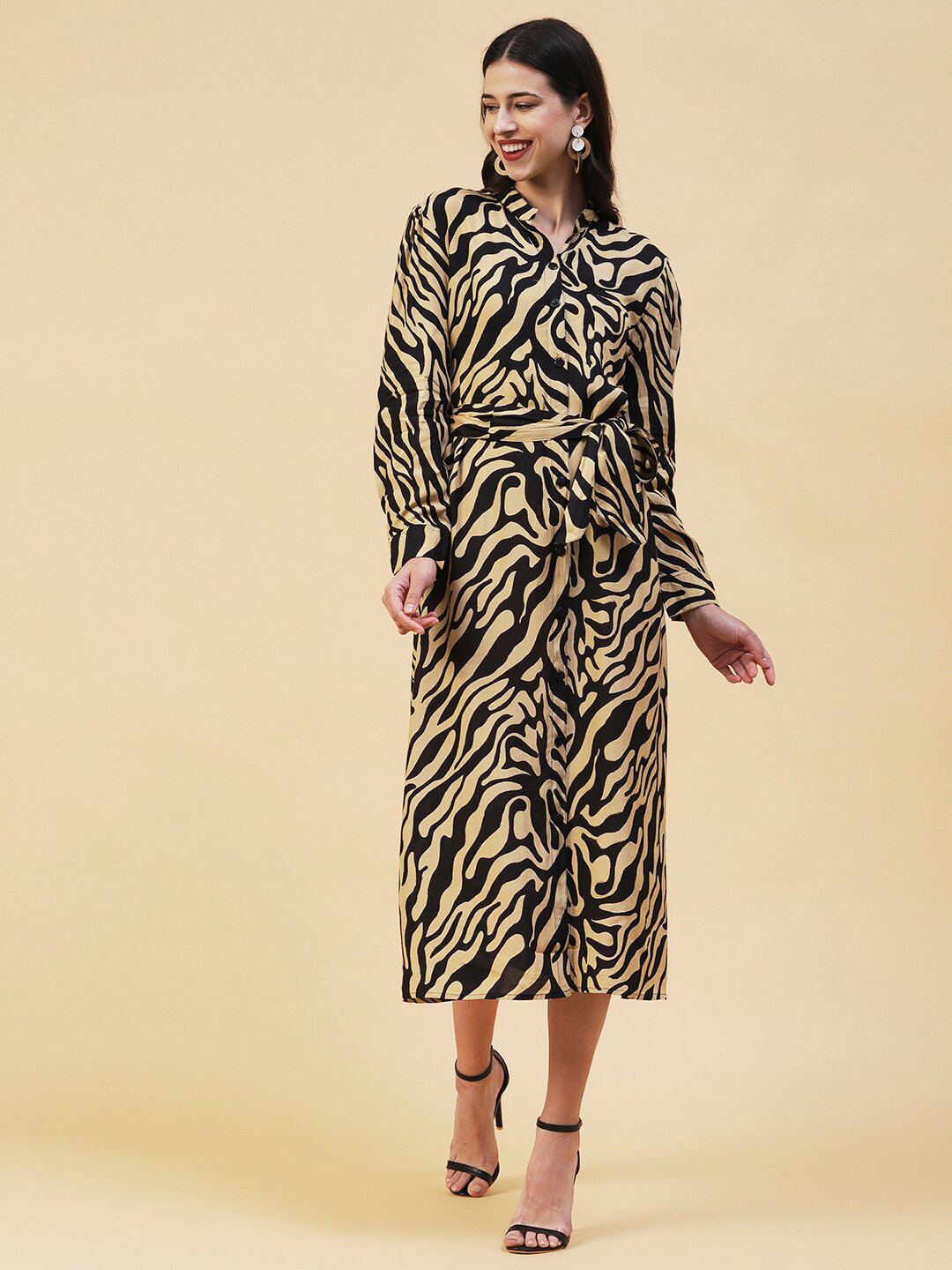 FASHOR Animal Printed Shirt Midi Dress