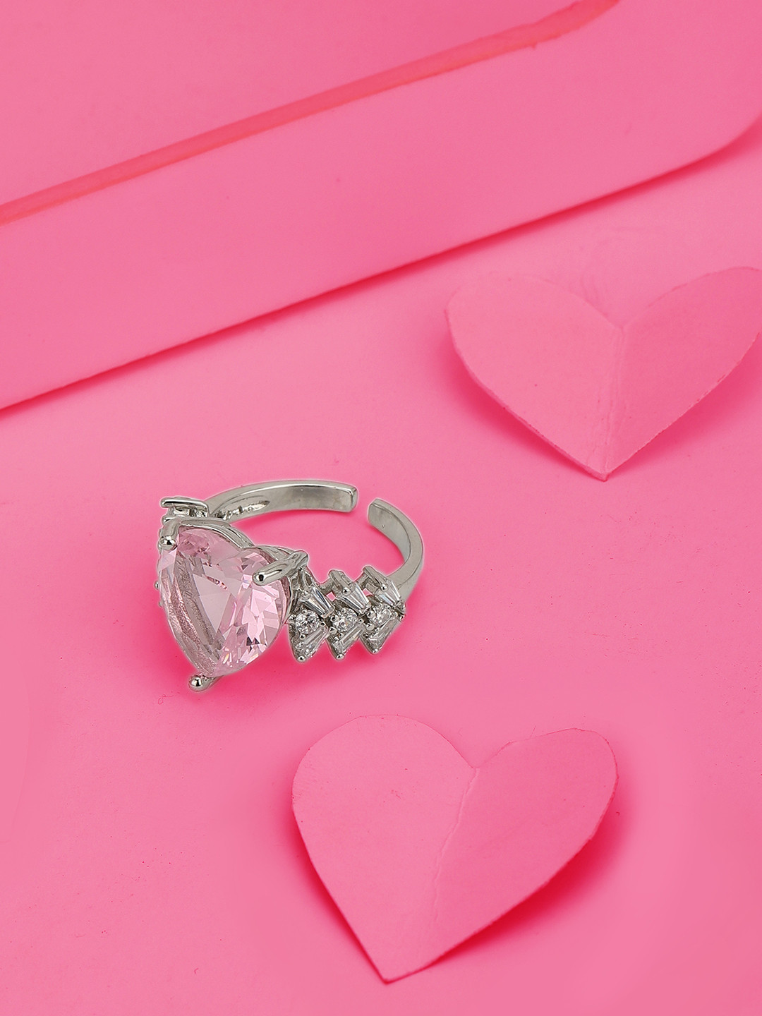 Carlton London Premium Rhodium-Plated CZ-Studded Adjustable Finger Ring