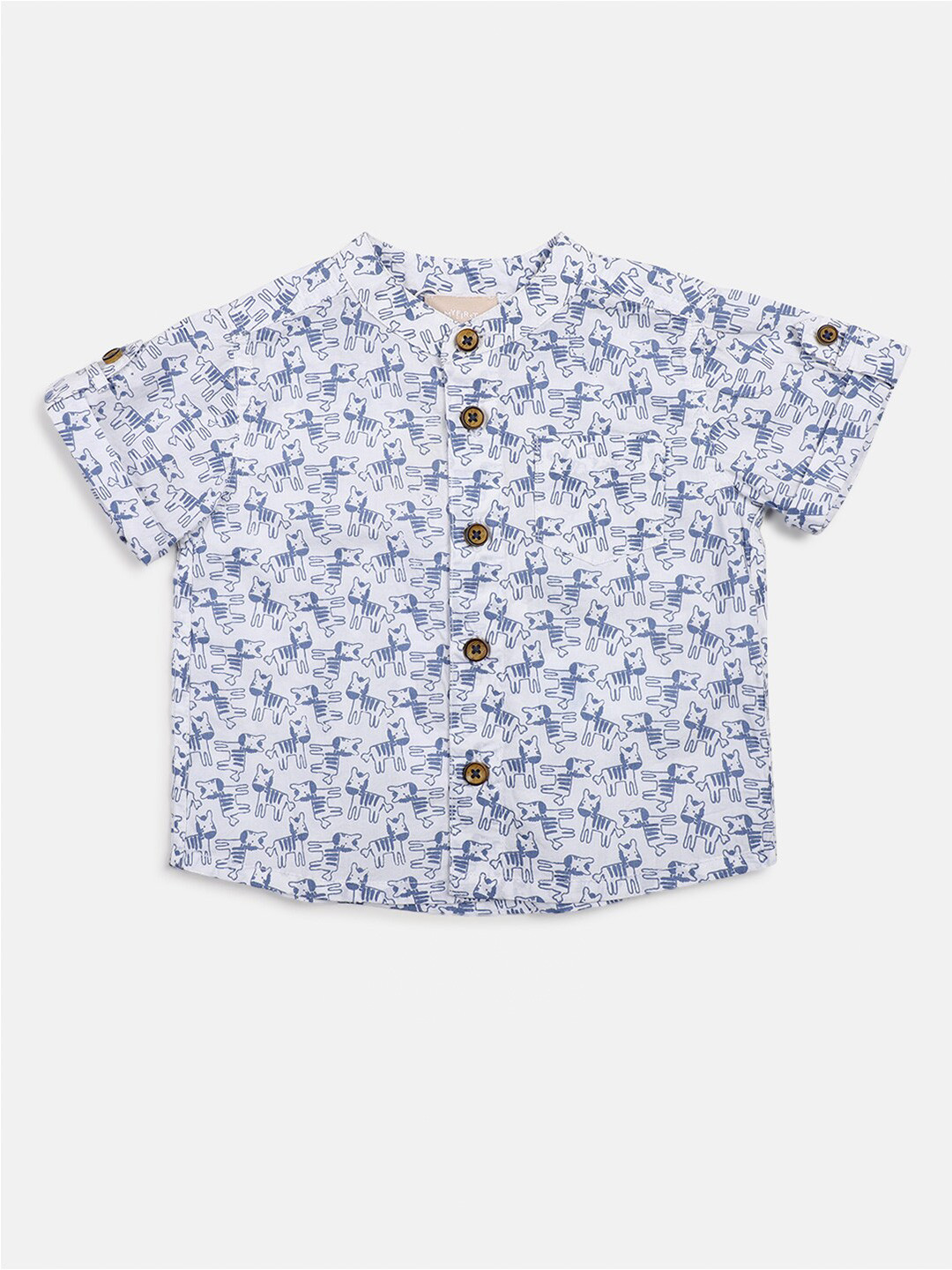 Chicco Boys Relaxed Printed Band Collar Casual Cotton Shirt