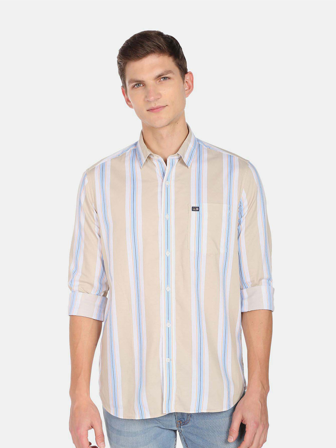 Arrow Sport Vertical Striped Twill Casual Pure Cotton Shirt