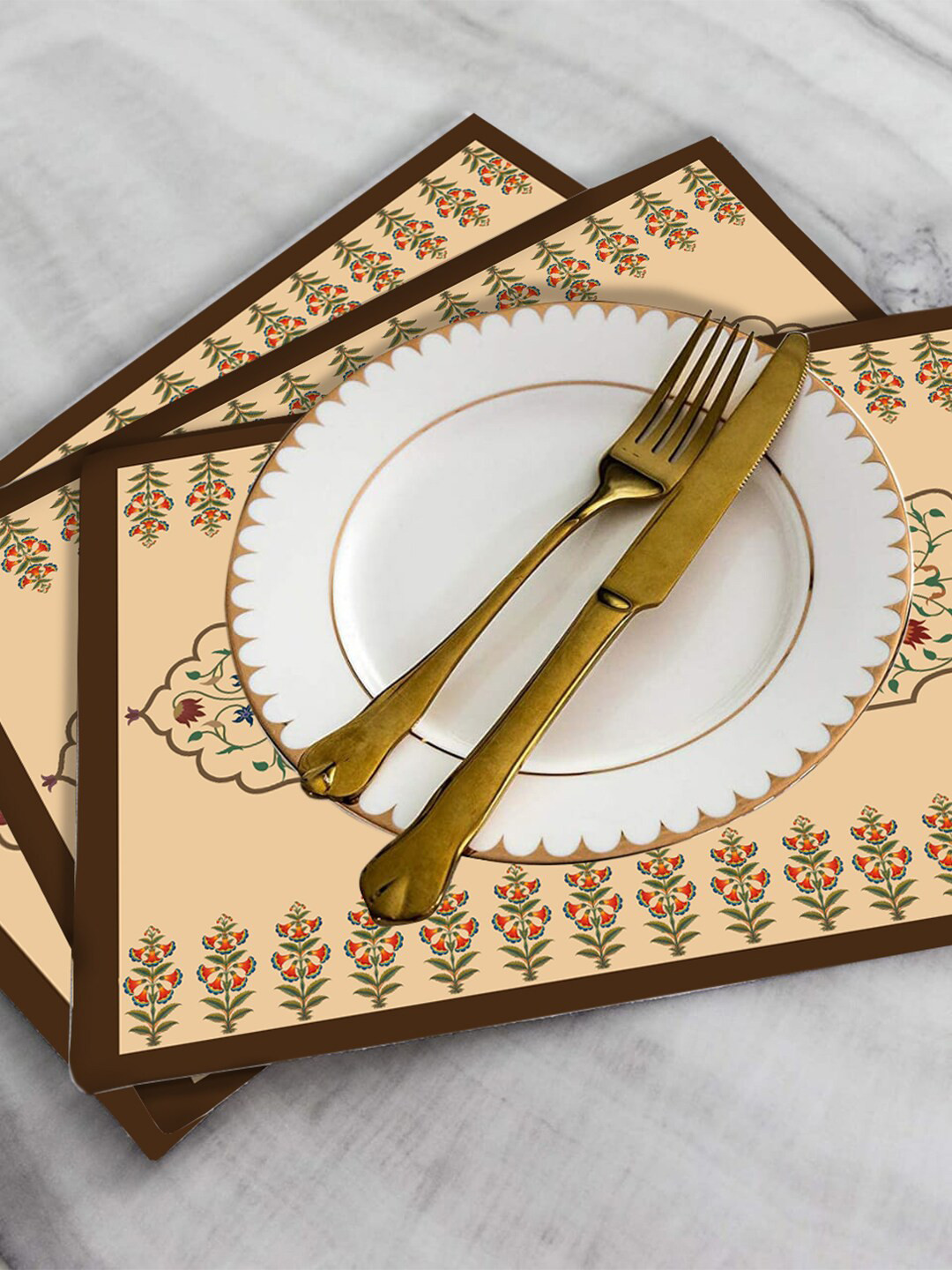 homewards Beige & Brown 6 Pcs Ethnic Motifs Printed Table Placements