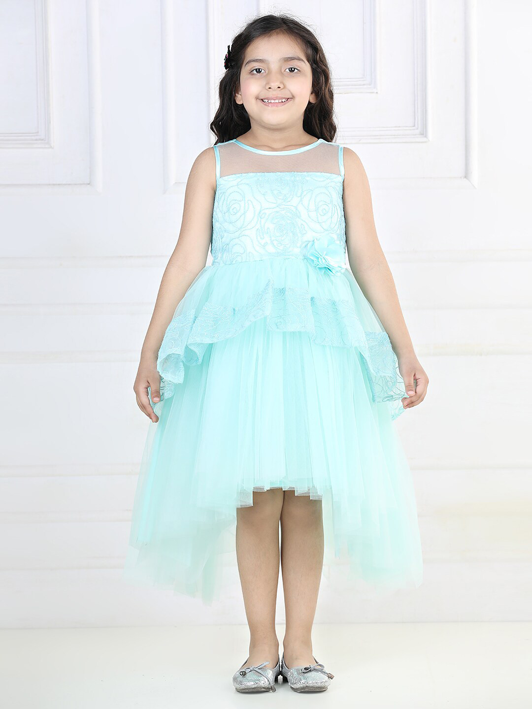 Toy Balloon kids Girls Embordered Layered Net A-Line Dress